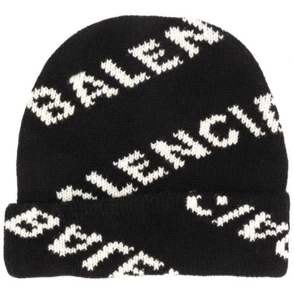 BALENCIAGA Allover Logo Hat In Black and White - Picture 6 of 6